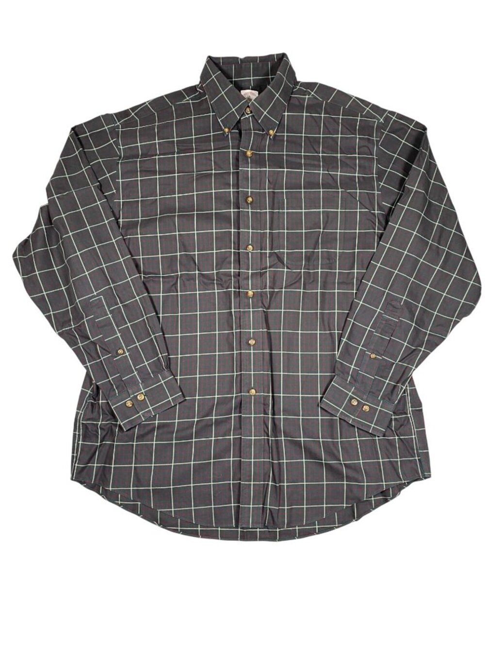 Brooks Brothers 346 Mens L Black Plaid Non Iron Cotton Button Down Shirt
